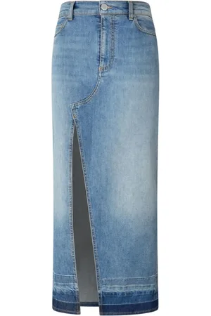 Pinko Spódnice, Kobieta, Niebieski, M, Denim, Spódnica jeansowa z rozcięciem z przodu
