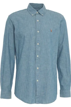 Ralph Lauren Koszule, Mężczyzna, Niebieski, XL, Bawełna, Niebieska koszula dżinsowa o kroju Custom Fit