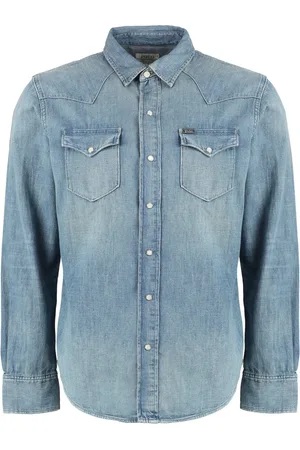 Ralph Lauren Koszule, Mężczyzna, Niebieski, S, Bawełna, Klasyczna koszula dżinsowa Western z kołnierzykiem, 100% bawełna