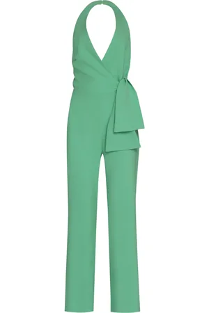 Pinko Kombinezony, Kobieta, Zielony, 2XS, Poliester, Kombinezon z krepy z dekoltem typu halter