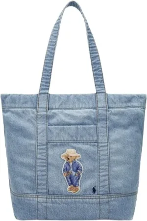 Ralph Lauren Torebki, Kobieta, Niebieski, ONE SIZE, Denim, Denimowa Torba Tote z Misiem Polo
