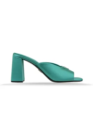 Prada Buty, Kobieta, Zielony, 37 EU, Satyna, Wsuwane sandały ze srebrnymi elementami