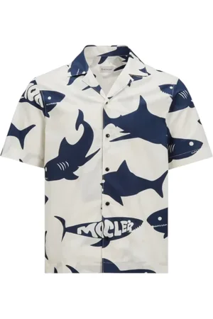 Moncler Koszule, Mężczyzna, Biały, L, Koszula z Bawełny z Graficznym Nadrukiem i Krótkim Rękawem