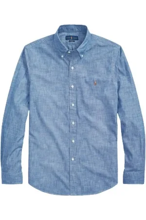Ralph Lauren Koszule, Mężczyzna, Niebieski, S, Denim, Ciemna koszula chambray z denimu
