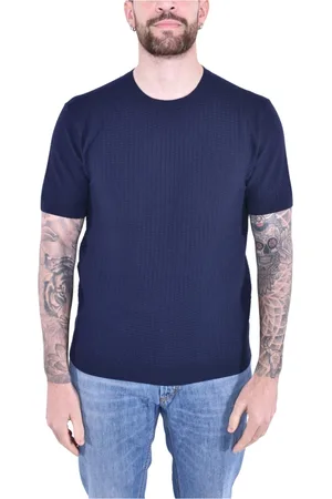 KANGRA CASHMERE Koszulki, Mężczyzna, Niebieski, M, Bawełniana T-shirt z okrągłym dekoltem