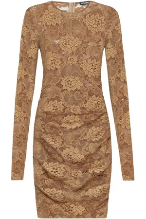 Dolce & Gabbana Sukienki, Kobieta, Beżowy, M, Sukienka Beżowa z Koronką Chantilly