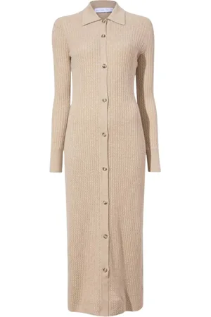 Proenza Schouler Sukienki, Kobieta, Beżowy, M, Bawełna, Elegancka sukienka z dzianiny kablowej