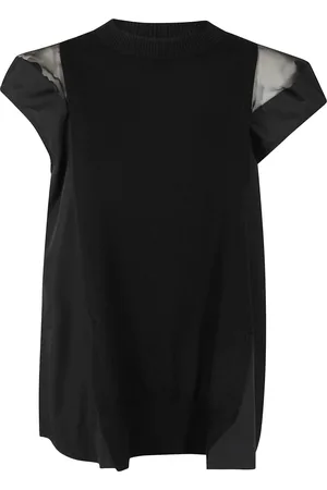 SACAI Swetry, Kobieta, Czarny, L, Sweter z Dzianiny w Stylu Popeline