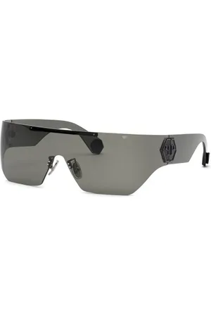 Philipp Plein Akcesoria, Kobieta, Szary, ONE SIZE, Metalowe okulary przeciwsłoneczne z szarymi szkłami