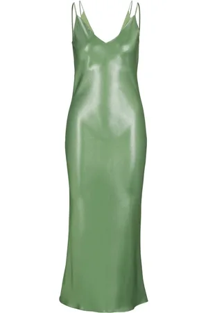 HUGO BOSS Sukienki, Kobieta, Zielony, L, Zielona Sukienka Wieczorowa Z Kolorowym Kołnierzem