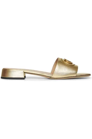 VALENTINO GARAVANI Buty, Kobieta, Żółty, 40 EU, Len, Złote Sandały z Logo V z Skóry