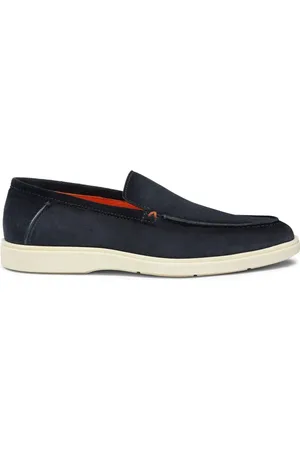 santoni Buty, Mężczyzna, Niebieski, 42 1/2 EU, Zamsz, Niebieski Loafer z zamszu z gradientem i pomarańczowymi szwami