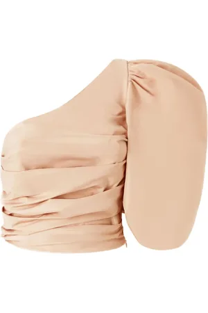 Pinko Bluzki, Kobieta, Różowy, 2XS, Top typu crop z tafty z jednym ramieniem