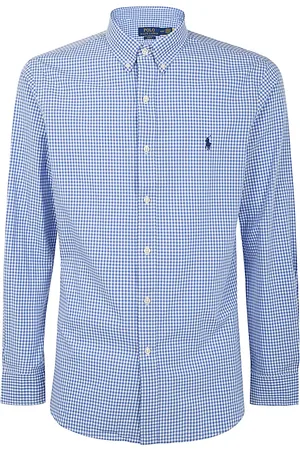 Ralph Lauren Koszule, Mężczyzna, Niebieski, M, Bawełna, Koszula w niebiesko-białą kratę i paski