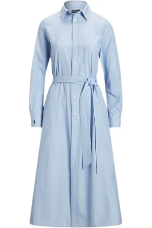 Ralph Lauren Sukienki, Kobieta, Niebieski, S, Bawełna, Długa sukienka koszulowa z popeliny z haftowanym logo