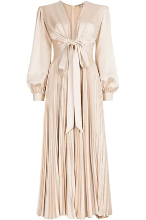 Roberto Cavalli Sukienki, Kobieta, Beżowy, L, Elegancka Sukienka Midi z Długimi Rękawami