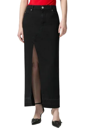 Pinko Spódnice, Kobieta, Czarny, S, Bawełna, Czarna dżinsowa spódnica maxi z rozcięciem z przodu