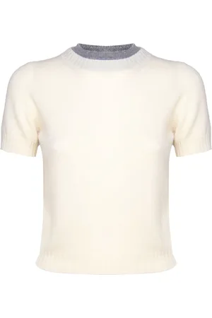 Pinko Swetry, Kobieta, Biały, L, Bawełna, Biała bawełniana koszulka T-shirt z okrągłym dekoltem w kolorze masła