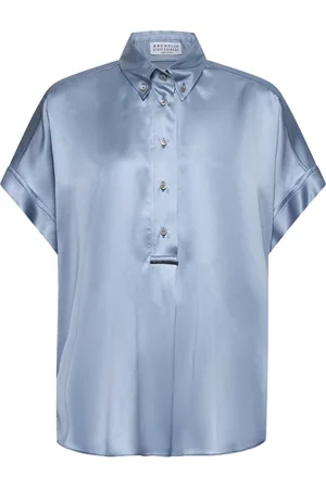 Brunello Cucinelli Bluzki, Kobieta, Niebieski, XS, Koszula z Kimonowymi Rękawami