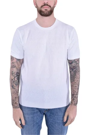 KANGRA CASHMERE Koszulki, Mężczyzna, Biały, L, Bawełniany T-shirt z lnem na krótki rękaw