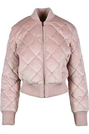 Guess Kurtki, Kobieta, Różowy, M, Kurtka Bomber z Zamkiem w Welurze