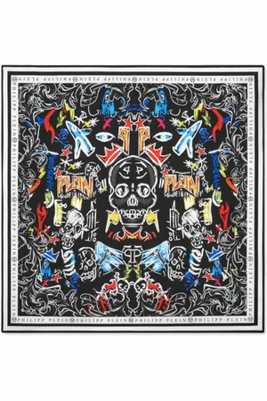 Philipp Plein Akcesoria, Kobieta, Czarny, ONE SIZE, Wielobarwny szal z nadrukiem na całej powierzchni