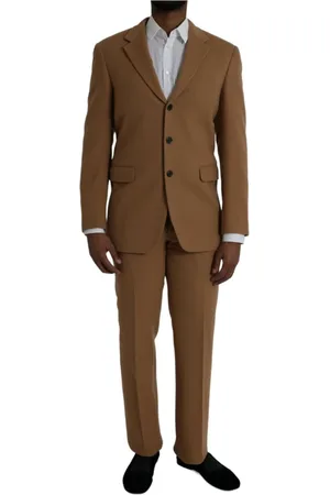 Prada Garnitury, Mężczyzna, brązowy, 2XL, Kaszmir, Wełniany garnitur Camel z dwoma guzikami
