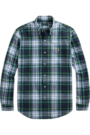 Ralph Lauren Koszule, Mężczyzna, Zielony, S, Bawełna, Koszula Oxford w kratę Brushed Checkered