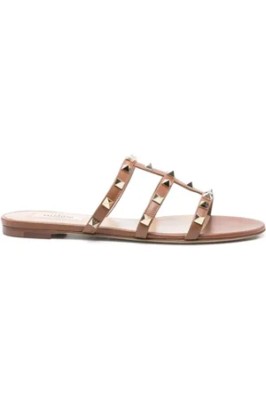 VALENTINO GARAVANI Buty, Kobieta, Pomarańczowy, 40 EU, Len, Pomarańczowe Skórzane Sandały Rockstud