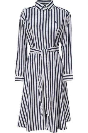 Ralph Lauren Sukienki, Kobieta, Wielobarwność, S, Bawełna, Sukienka midi koszulowa w paski z popeliny