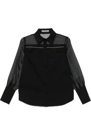 D.EXTERIOR Bluzki, Kobieta, Czarny, S, Spandex, Czarna koszula z ozdobnymi koralikami i zapięciem na guziki