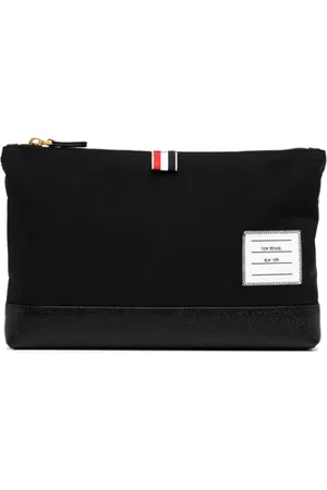 Thom Browne Torebki, Mężczyzna, Czarny, ONE SIZE, Skóra, Czarny portfel z górnym zapięciem na zamek