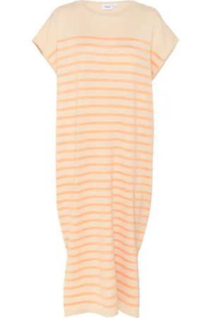 Saint Tropez Sukienki, Kobieta, Beżowy, XL, Sukienka w Paski Mglista Pomarańczowa Prążek