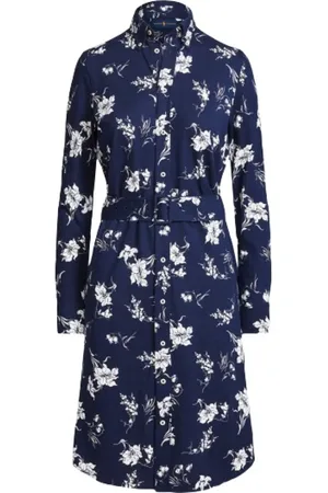 Ralph Lauren Sukienki, Kobieta, Niebieski, 2XL, Bawełna, Koszula Sukienka w Kwiaty z Bawełny Oxford