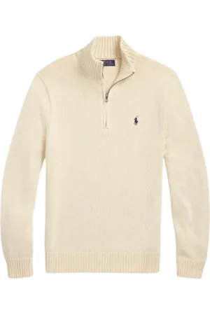 Ralph Lauren Swetry, Mężczyzna, Beżowy, S, Bawełna, Bawełniany sweter zapinany na zamek 1/4