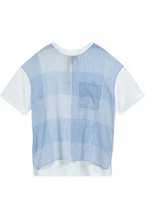 SEMICOUTURE Bluzki, Kobieta, Niebieski, XS, T-shirt z paskami z asymetrycznym designem