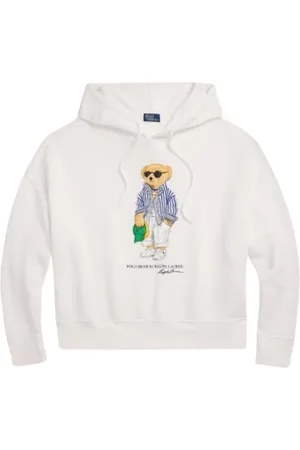 Ralph Lauren Bluzy, Kobieta, Biały, M, Bawełna, Stylowa Bluza z Kapturem z Misiem Polo