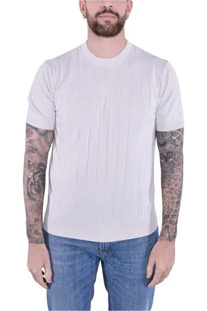 KANGRA CASHMERE Koszulki, Mężczyzna, Biały, L, Paski Bawełniany T-shirt z Okrągłym Dekoltem