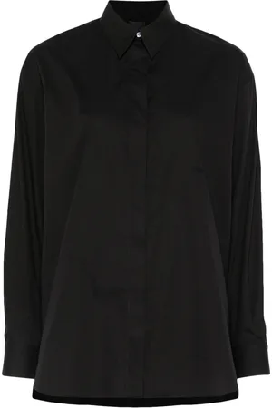 Pinko Bluzki, Kobieta, Czarny, XS, Bawełna, Casualowa koszula bawełniana z długim rękawem, czarna