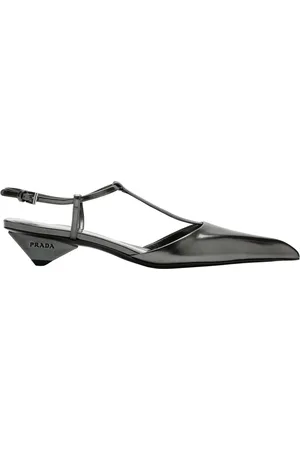 Prada Buty, Kobieta, Czarny, 36 EU, Skóra, Metaliczne Czółenka Slingback na Niskim Obcasie