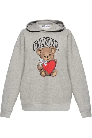 Ganni Bluzy, Kobieta, Szary, 2XS, Bawełna, Bluza z kapturem z nadrukiem graficznym