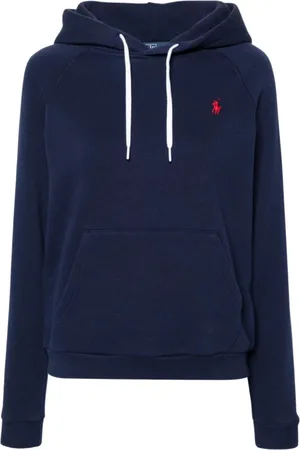 Ralph Lauren Bluzy, Kobieta, Niebieski, S, Bawełna, Niebieska bluza z kapturem i haftowanym logo Pony