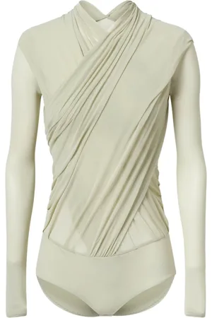 Serafini Koszulki, Kobieta, Biały, 2XS, Kopertowe body z marszczeniami