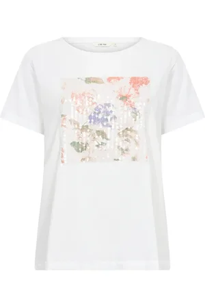 Cream Koszulki, Kobieta, Biały, S, Cekiny, Kwiatowe Cekiny T-shirt Top