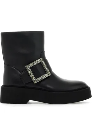Roger Vivier Buty, Kobieta, Czarny, 37 EU, Kryształowe Sprzączki Skórzane Buty Motocyklowe