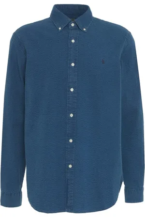 Ralph Lauren Koszule, Mężczyzna, Niebieski, L, Bawełna, Teksturowana koszula jeansowa