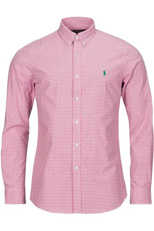 Ralph Lauren Koszule, Mężczyzna, Czerwony, M, Bawełna, Bawełniana koszula w kratę z długim rękawem, dopasowany krój