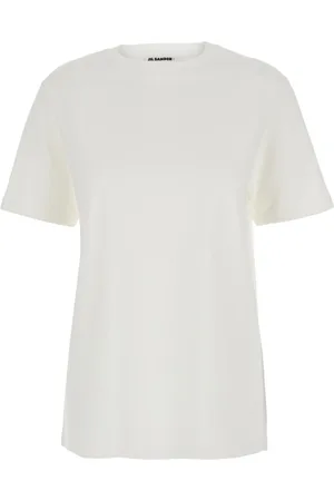 Jil Sander Koszulki, Kobieta, Biały, XS, Biała koszulka z okrągłym dekoltem i wytłoczonym logo