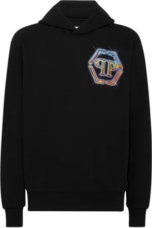Philipp Plein Bluzy, Mężczyzna, Czarny, XL, Bawełna, Bluza z kapturem Hexagon