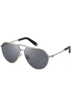 Philipp Plein Akcesoria, Mężczyzna, Szary, ONE SIZE, Nylon, Okulary przeciwsłoneczne z lustrzanymi szkłami